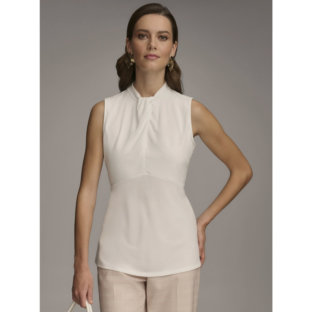 Donna Karan Women Twist Front Sleeveless Top Cream Size L